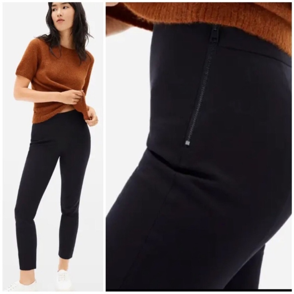 Everlane The Stretch Cotton Ponte Side-Zip Trouser Pants in Black, size 10